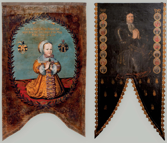 Chorągiew nagrobna (tekstylna) trzyletniego Botho Ernsta zu Elenburga z Galin, zm. 1664 , przed 1945 w kościele w Galinach i chorągiew nagrobna (blaszana) Friedricha von der Groebena z Labędnika, zm. 1712, przed 1945 w kościele w Labędniku Muzeum im. W. Kętrzyńskiego w Kętrzynie