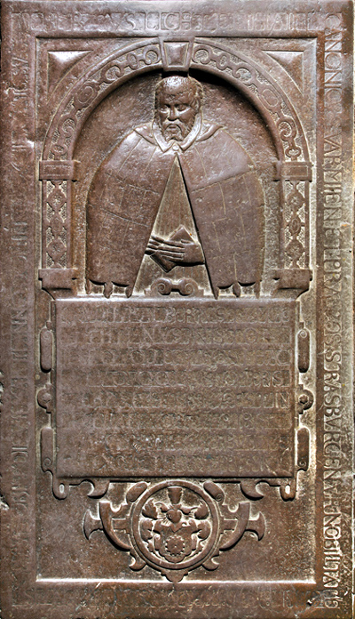 Manierystyczna płyta nagrobna kanonika warmińskiego A. Lichtenhaina, zm.1593 Bazylika Archikatedralna p.w. NMP Wniebowziętej i św. Andrzeja Apostoła we Fromborku