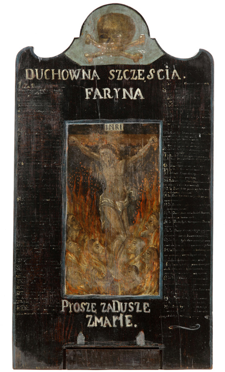 Faryna – tablica zaduszna inaczej skarbona duchowa (duchowa loteria), XVIII w. Zbiory prywatne