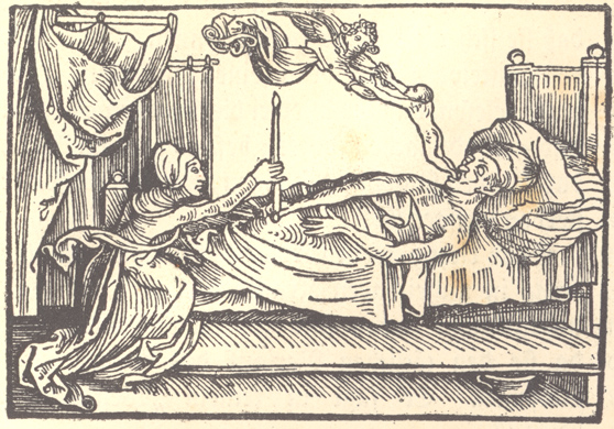 Anioł śmierci, drzeworyt z druku: Conrad Reiter, Mortilogus. Augsburg,1508