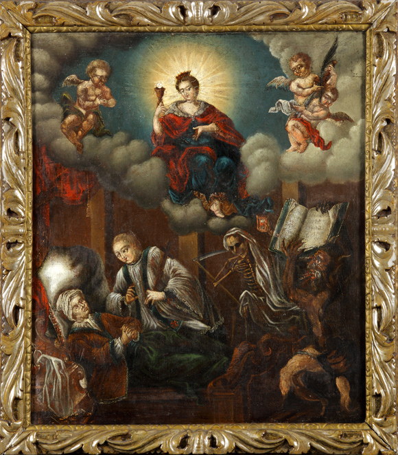 Św. Barbara z kielichem – ars moriendi (przykład dobrej śmierci), olej na płótnie XVIII w. Zgromadzenie Sióstr św. Katarzyny Dziewicy i Męczennicy, Orneta