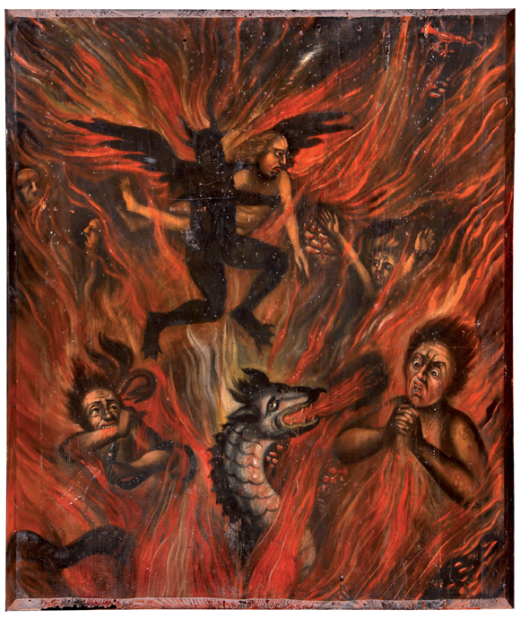 Wizja piekła na płycinie empory w kościele p.w. Matki Boskiej Nieustającej Pomocy w Malborku, 1731 r.