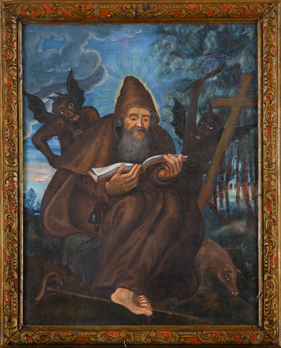 Kuszenie św. Antoniego z przedstawieniem dwóch szatanów, olej na płótnie,, XVIII w. Kościół p.w. św. Antoniego w Radziejewie