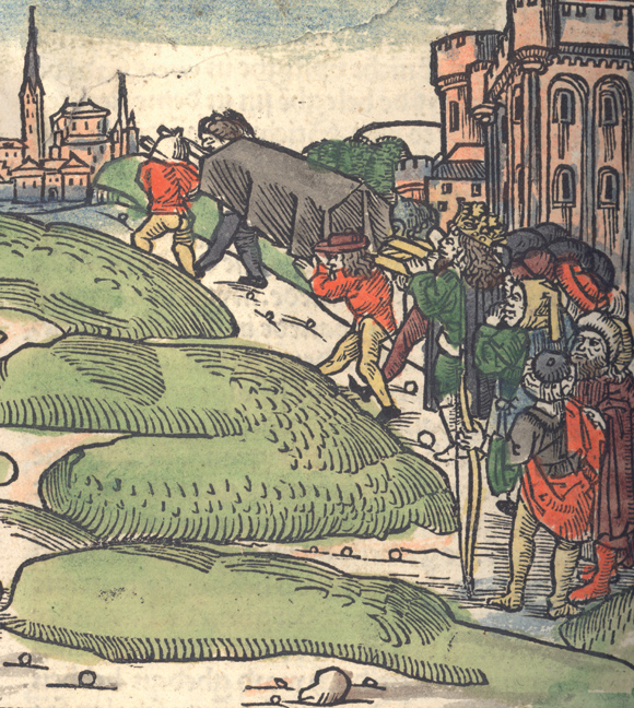 Scena pochówku z druku: Biblia to jest Księgi Stharego y Nowego Zakonu… Kraków 1561 Biblioteka Wyższego Seminarium Duchownego Metropolii Warmińskiej Hosianum w Olsztynie