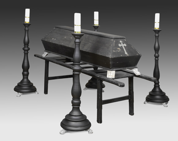 Mary i trumna egzekwialna, XIX/XX w., kościół p.w. św. Jana Chrzciciela w Orzechowie, świeczniki z XIX w., kościół p.w. Nawiedzenia Najświętszej Marii Panny w Błudowie