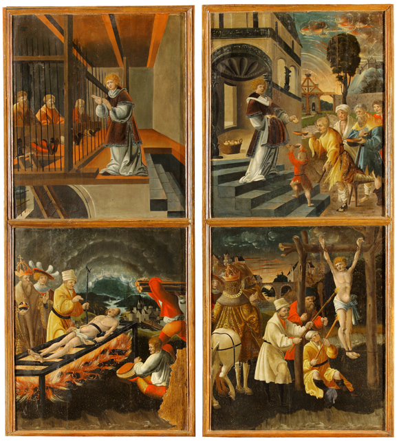 Męczeństwo świętego Wawrzyńca ,skrzydła ołtarzowe, ok. 1520 r., Kościół p.w. św. Wawrzyńca, Mingajny