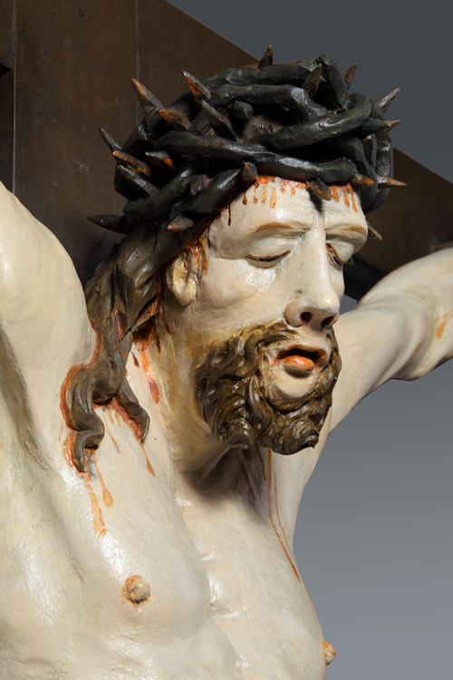 Fragment krucyfiksu z ok 1700 r,. Kościół p.w. Nawiedzenia NMP w Błudowie