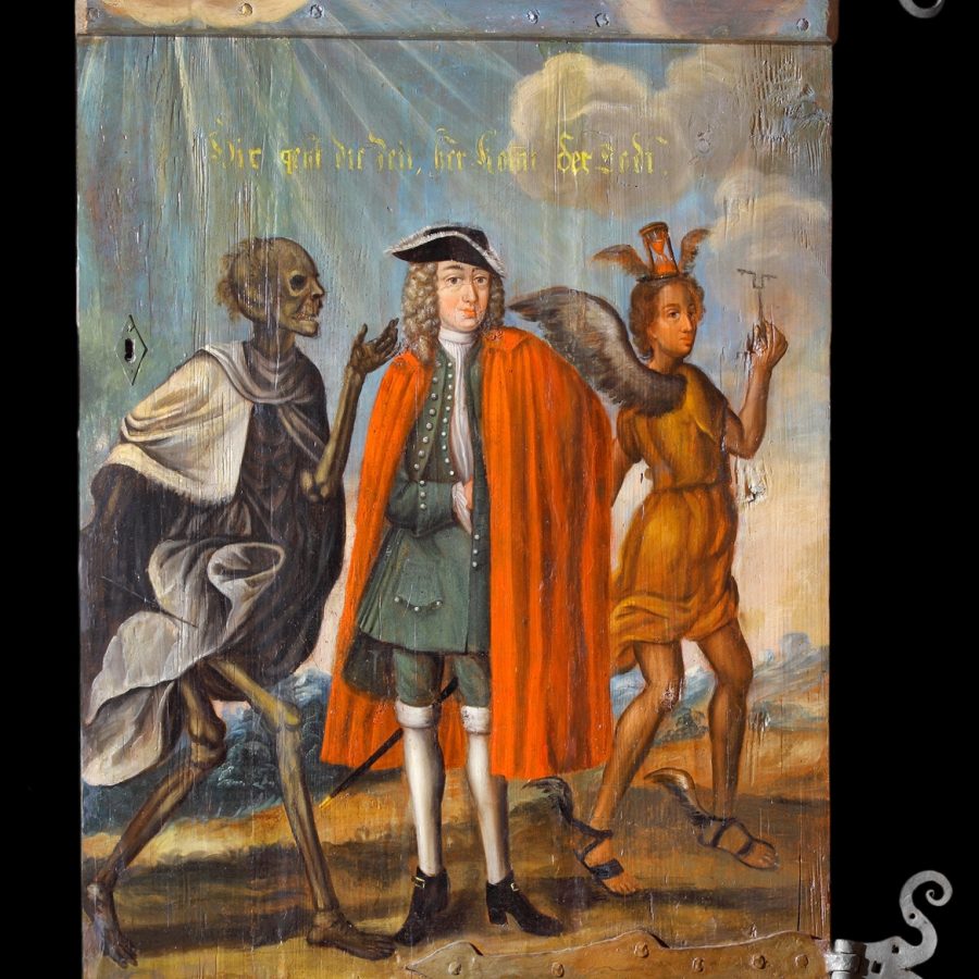 Malowane drzwi z motywem „Tańca Śmierci”, ok. poł. XVIII w. Pierwotnie kościół w Dworkowie na Żuławach, zbiory Muzeum Archeologiczno-Historycznego w Elblągu