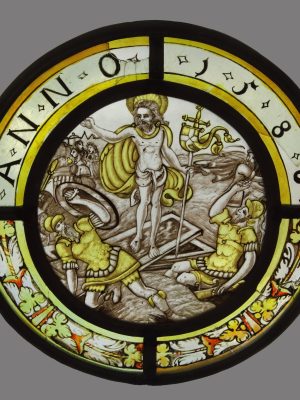 Witraż z datą 1586 i sceną Zmartwychwstania Kościół p.w. św. Andrzeja Boboli, Gudniki