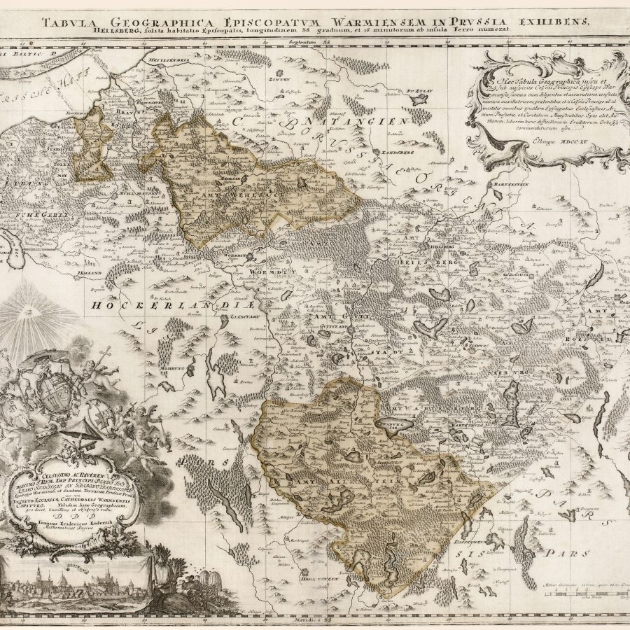 Mapa Warmii, Jan Fryderyk Endersch, ryt. Fr. Hamp, 1755