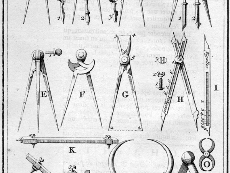 Różne typy cyrkli. Rycina z druku: Bion N., Traite de la construction…, Haga 1723