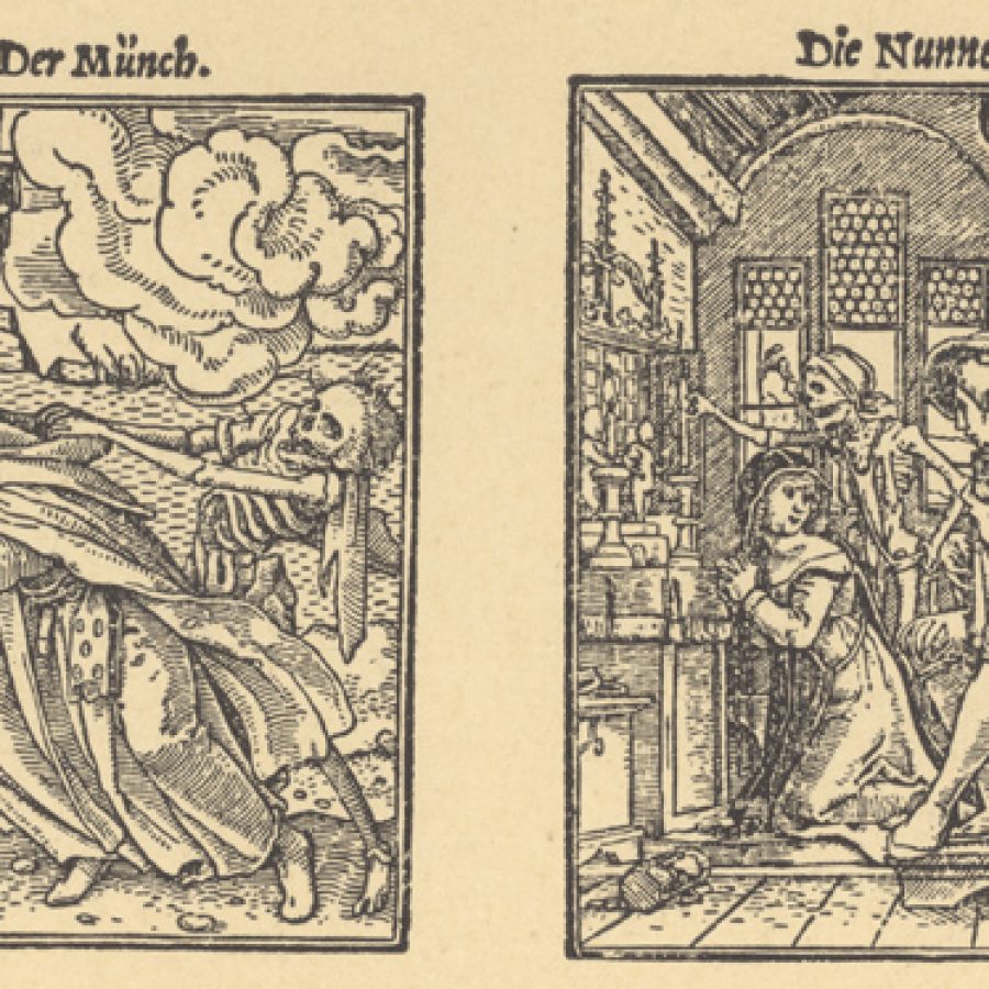 Taniec Śmierci, XIX-wieczna reprodukcja drzeworytu Hansa Holbeina, „Totentanz” z XVI w. Muzeum Mikołaja Kopernika we Fromborku