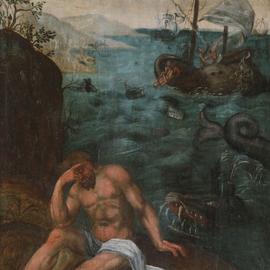 Biblijny Jonasz odpoczywa po nawróceniu mieszkańców Niniwy, lewe skrzydło ołtarza głównego, 1583/1600 r., kościół pw. Najświętszej Maryi Panny Częstochowskiej, Łukta, fot. Bożena i Lech Okońscy