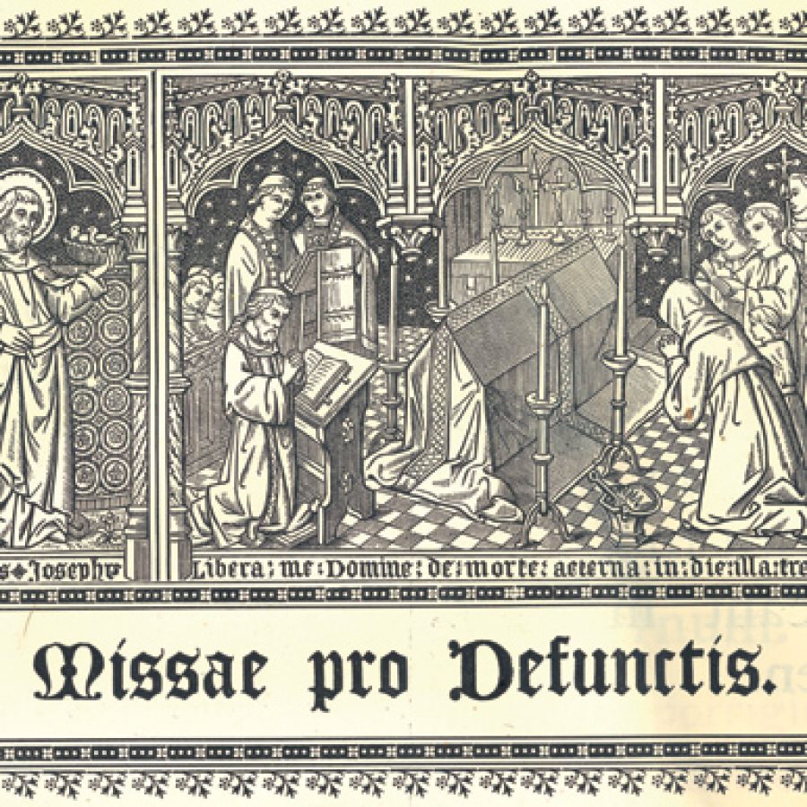 Msza św. za zmarłego, ilustracja z Mszału Rzymskiego z 1915 r.