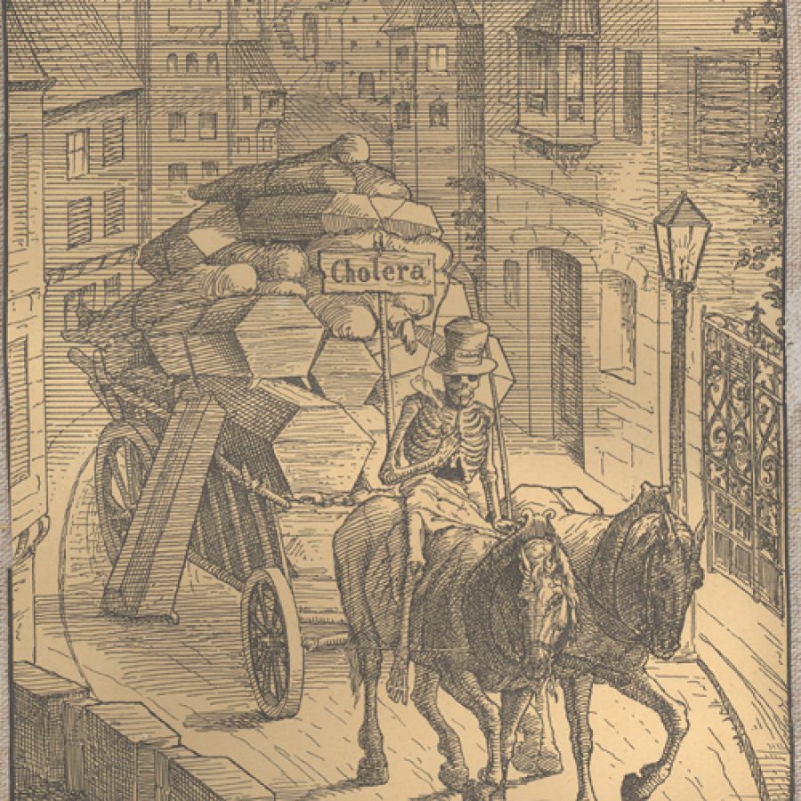 Taniec śmierci, jeden z drzeworytów cyklu z końca XIX w. Kościół p.w. Nawiedzenia Najświętszej Marii Panny w Stoczku Klasztornym